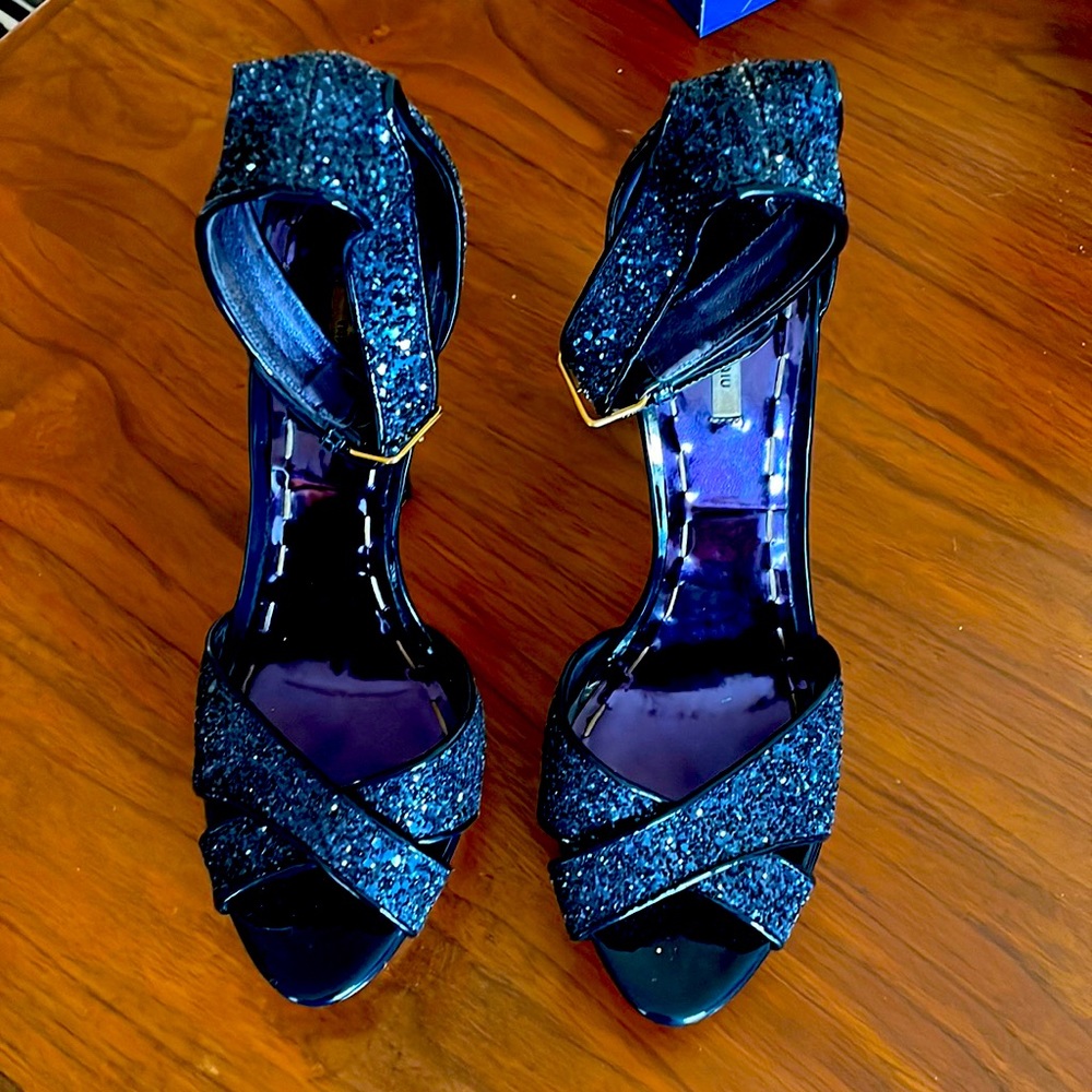 Miu miu electric blue glitter heels